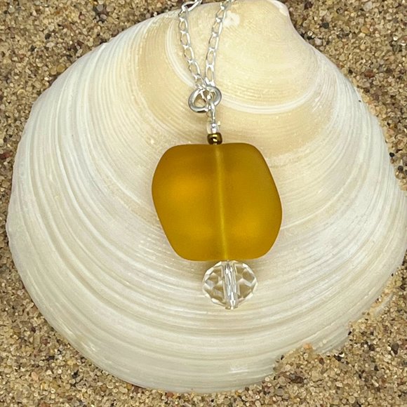 Artisan Jewelry - Gold Sea Glass Nugget Necklace